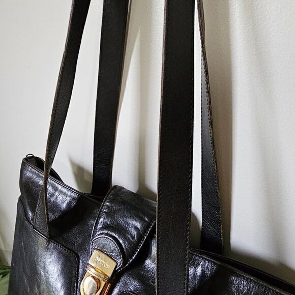 VINTAGE OROTON LARGE BLACK GENUINE COWHIDE SHOULDER BAG - Picture 5 of 16